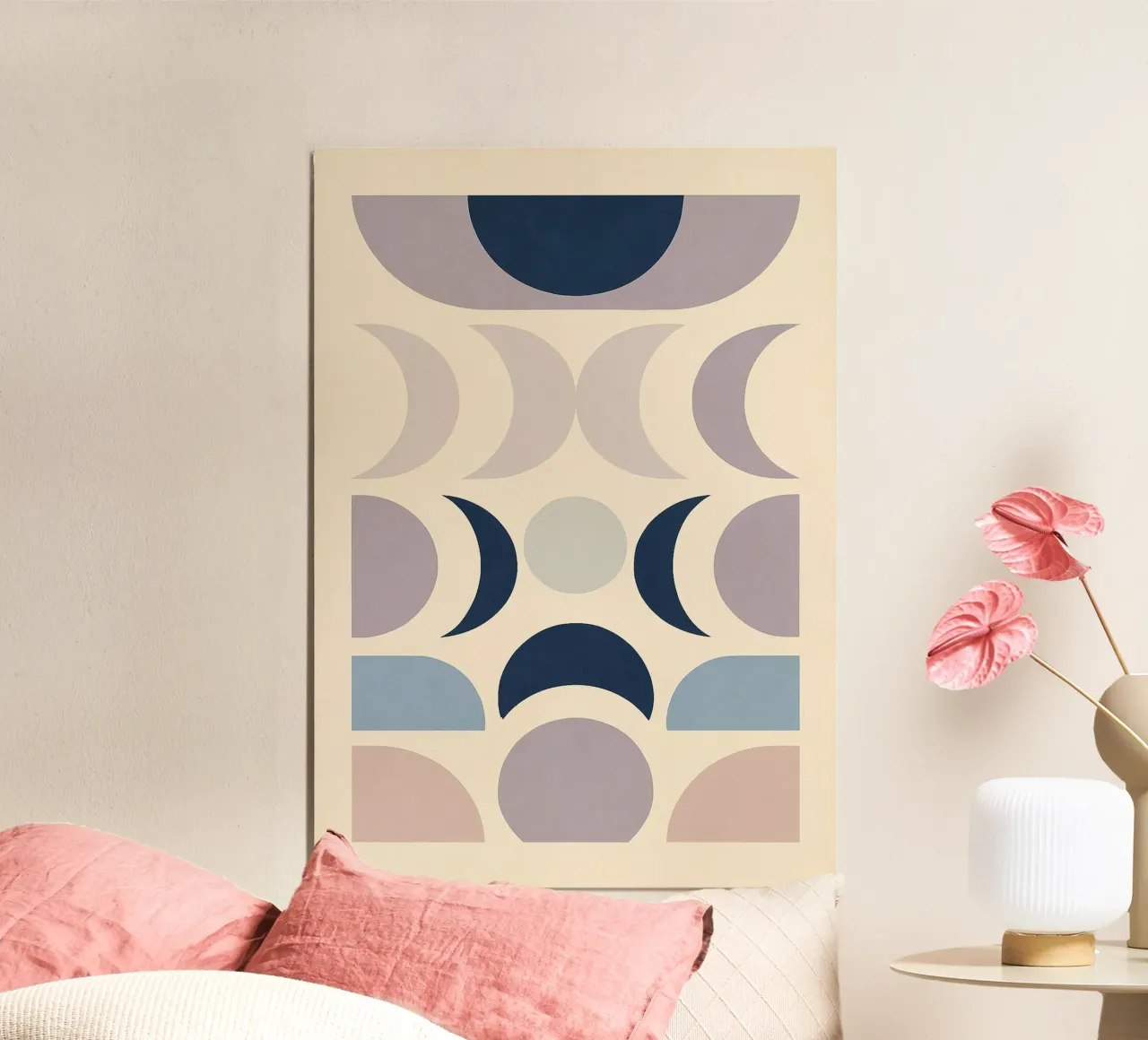 Geometric Lunar Cycles poster con telaio in legno da Mosaic Dialogue