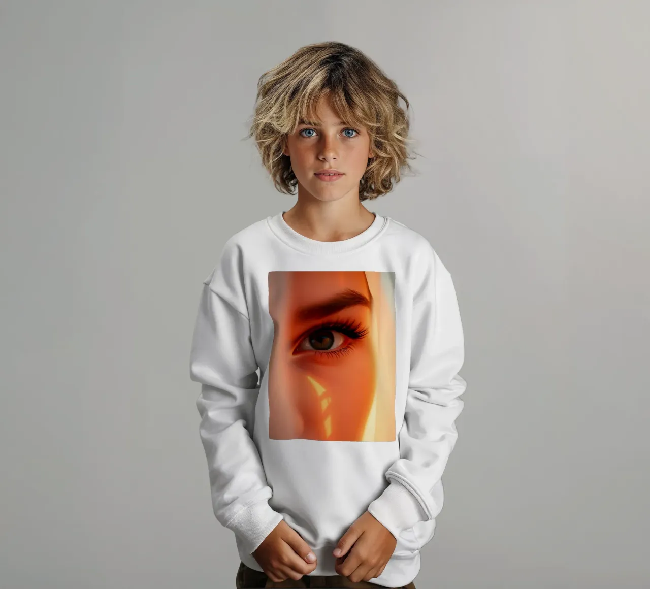 Impresionante primer plano del ojo de una mujer con iluminación suave sudadera para niño de DesignDoodle