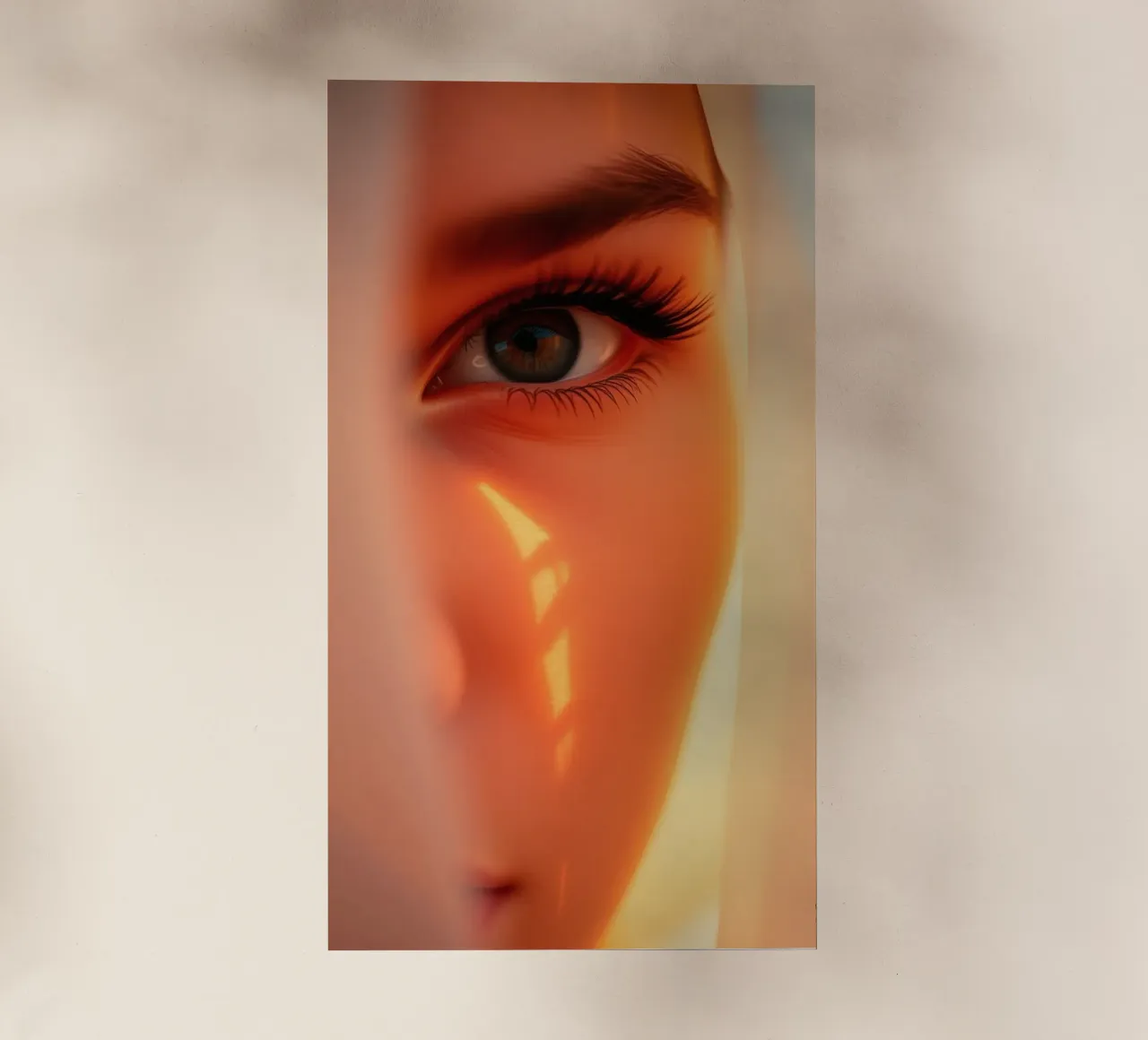 Impresionante primer plano del ojo de una mujer con iluminación suave lámina retroiluminada de DesignDoodle