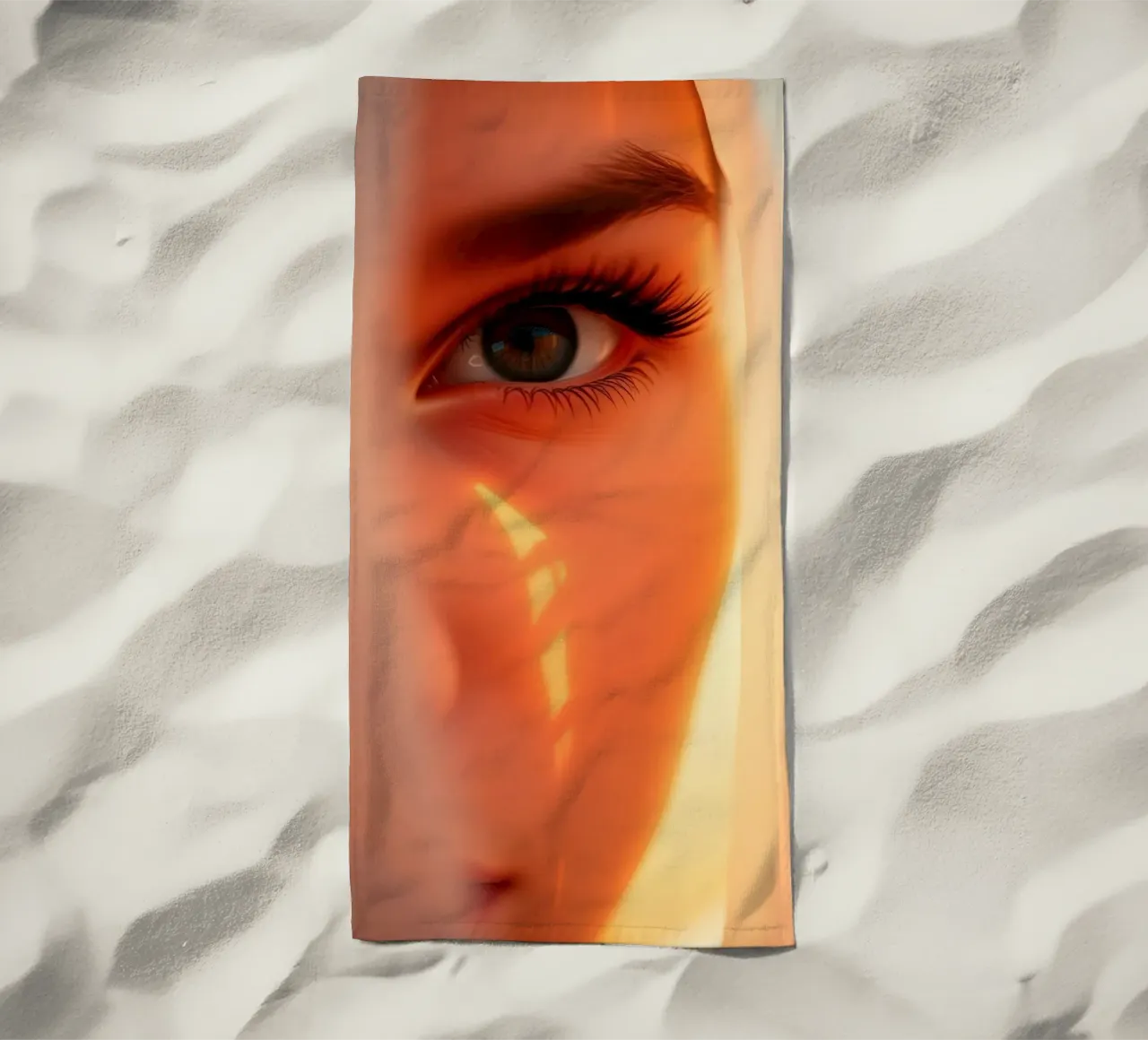 Stunning close-up of a woman's eye with soft lighting beach towel by DesignDoodle