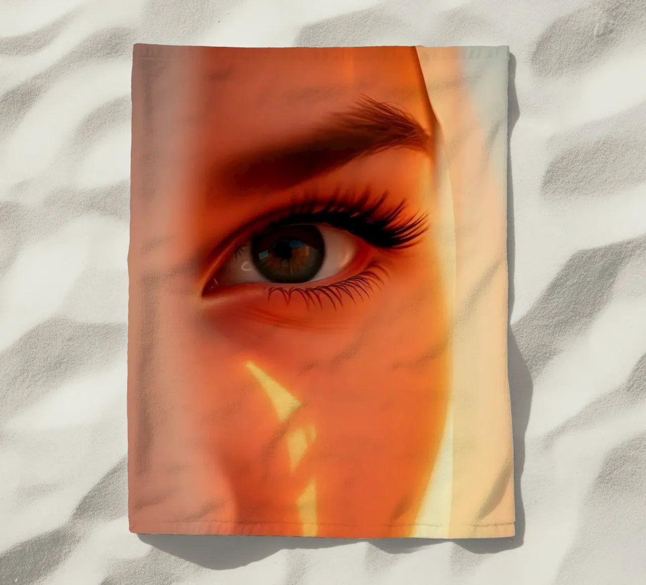 Stunning close-up of a woman's eye with soft lighting beach towel by DesignDoodle