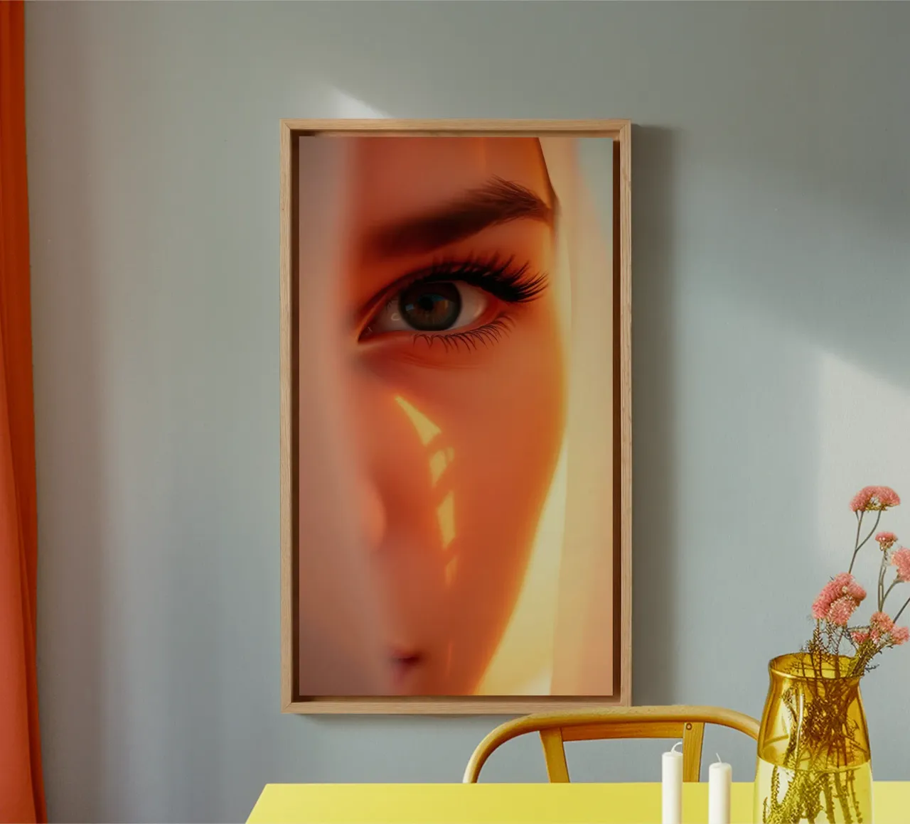 Stunning close-up of a woman's eye with soft lighting canvas by DesignDoodle