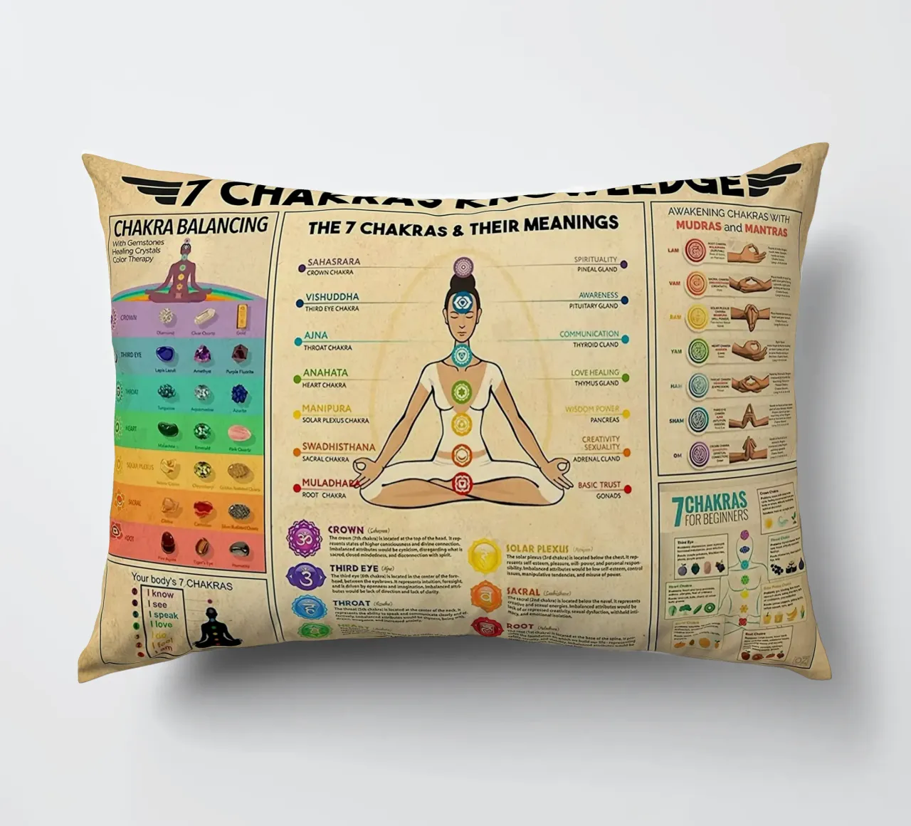 Poster sulla conoscenza dei 7 chakra cuscino da Maritiknowled