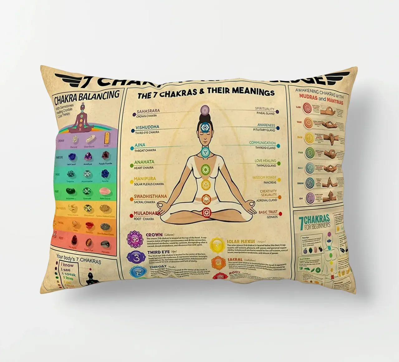Poster sulla conoscenza dei 7 chakra cuscino da Maritiknowled