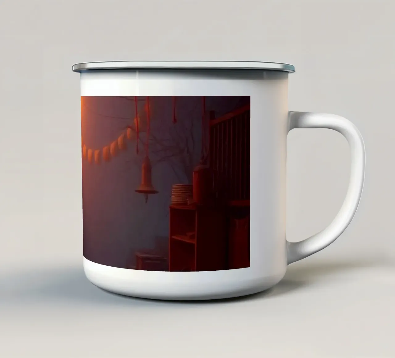 Incantevole vicolo con lanterne calde e nebbiolina tazza in smalto da DesignDoodle