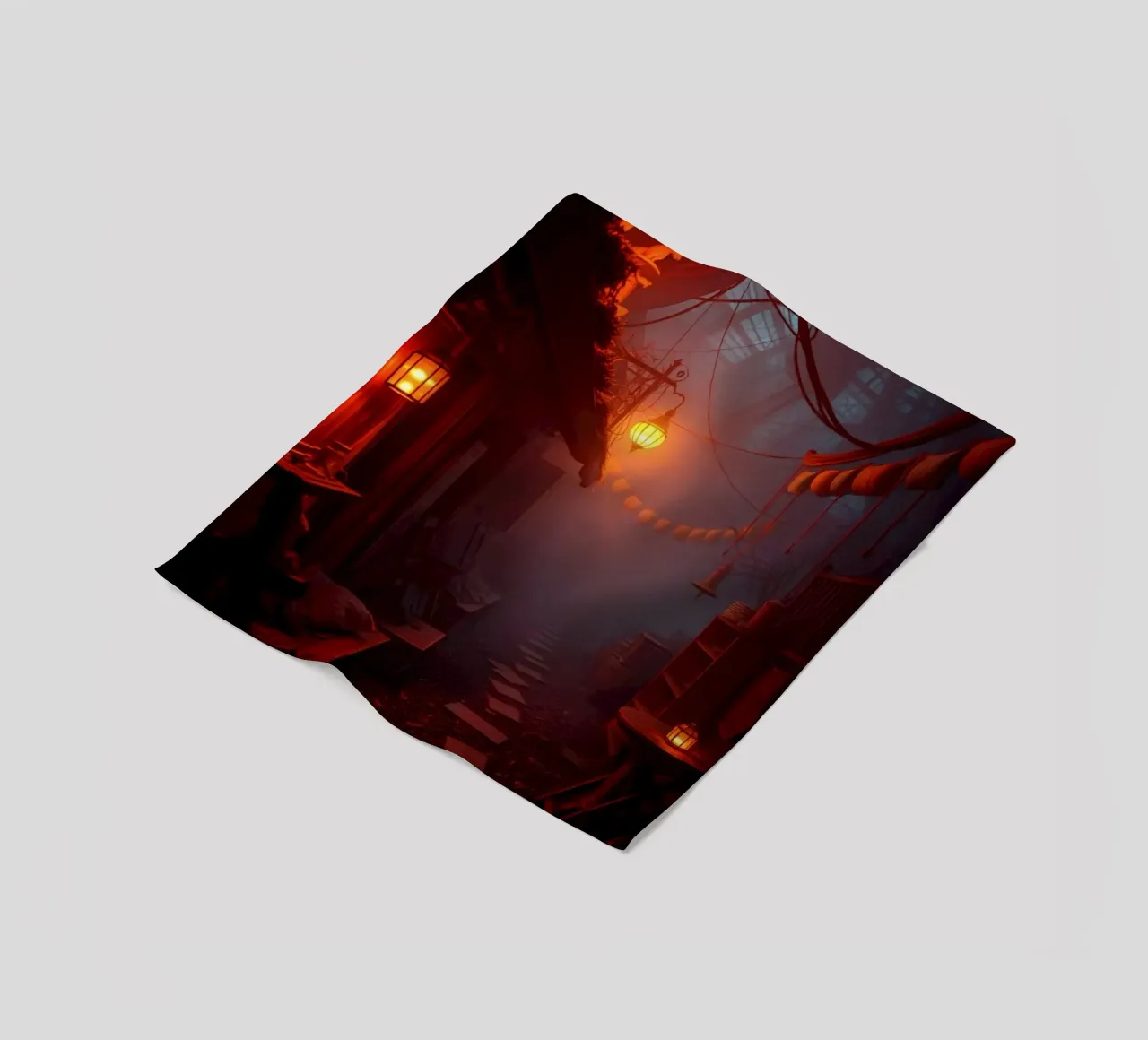 Enchanting alleyway with warm lanterns and mist fleece blanket by DesignDoodle