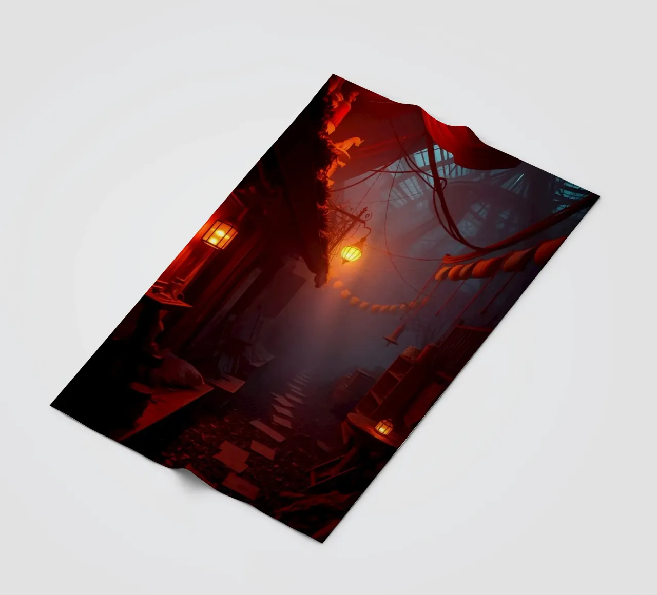 Enchanting alleyway with warm lanterns and mist fleece blanket by DesignDoodle