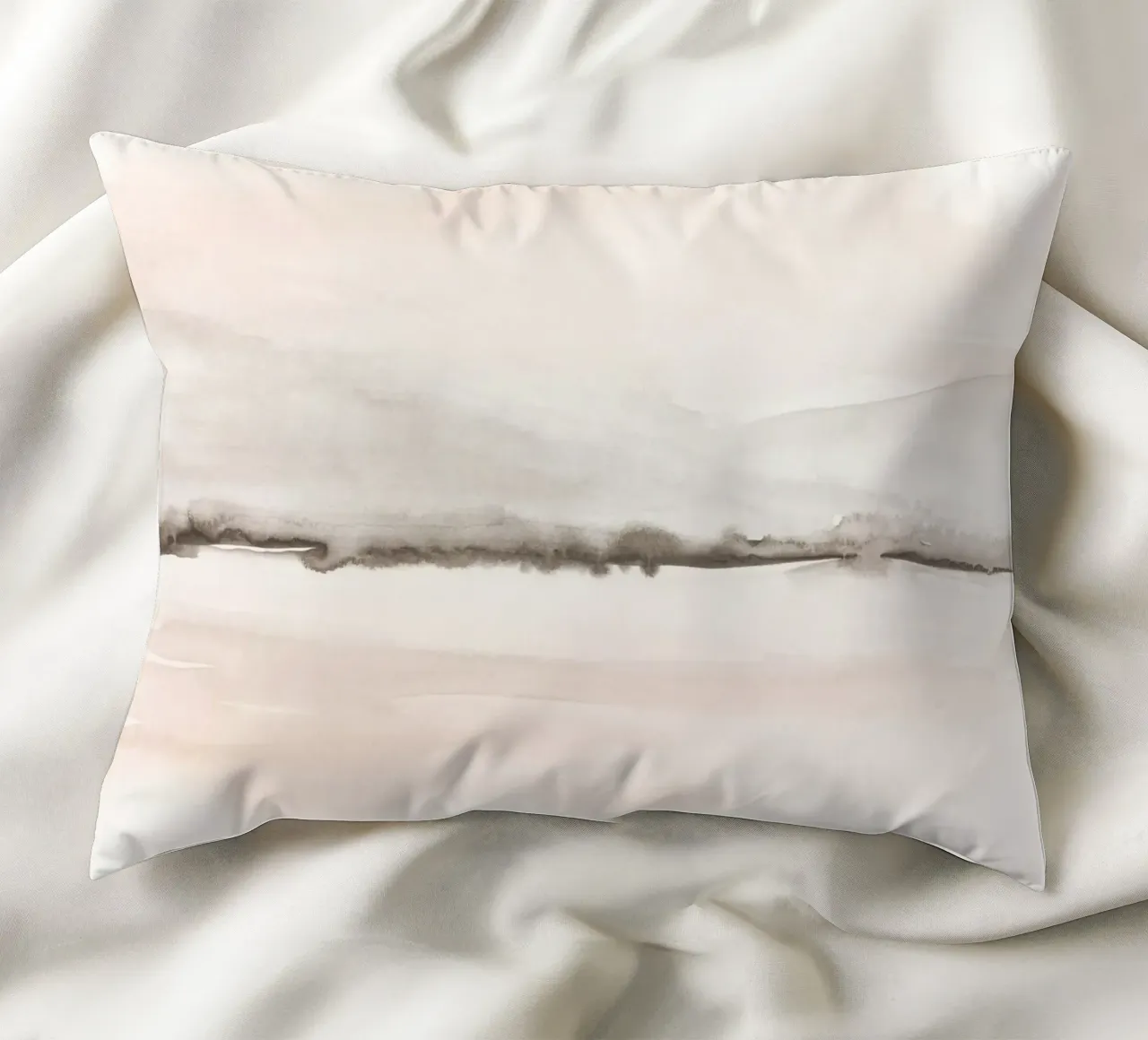 Zacht koraal en grijze bergen kussen van NouveauPrints