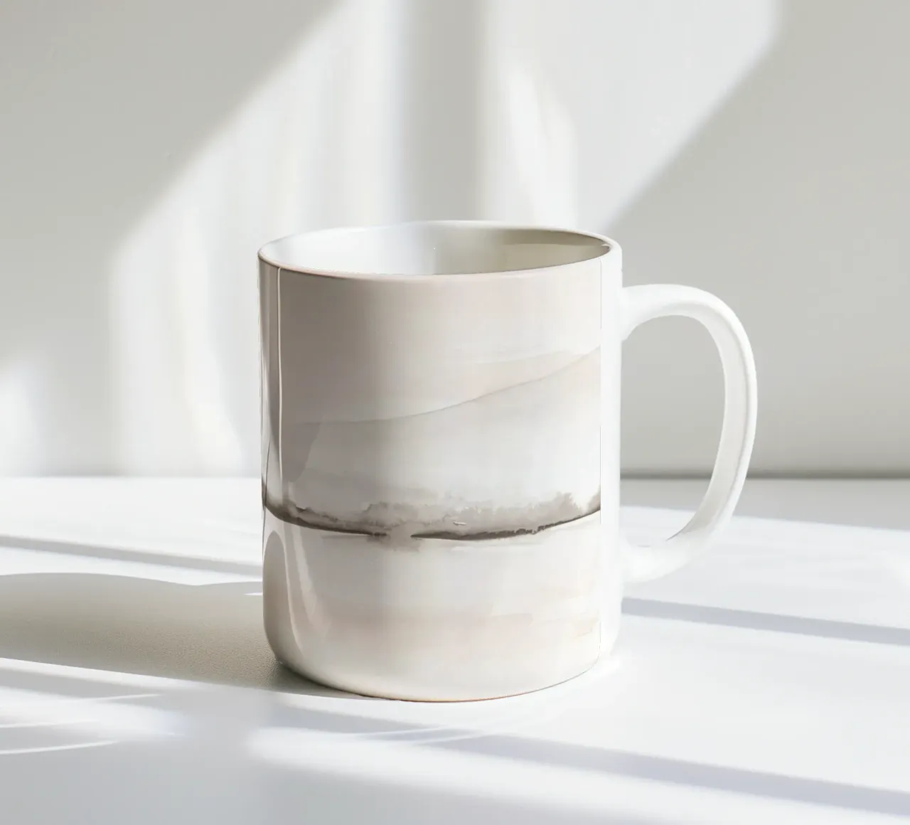 Zarte Koralle und graue Berge Keramik Tasse von NouveauPrints