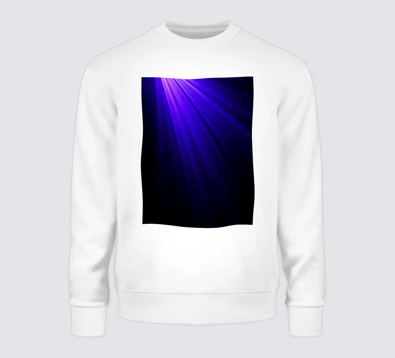 Vibrant dark purple light rays create an abstract backdrop sweatshirt by DesignDoodle