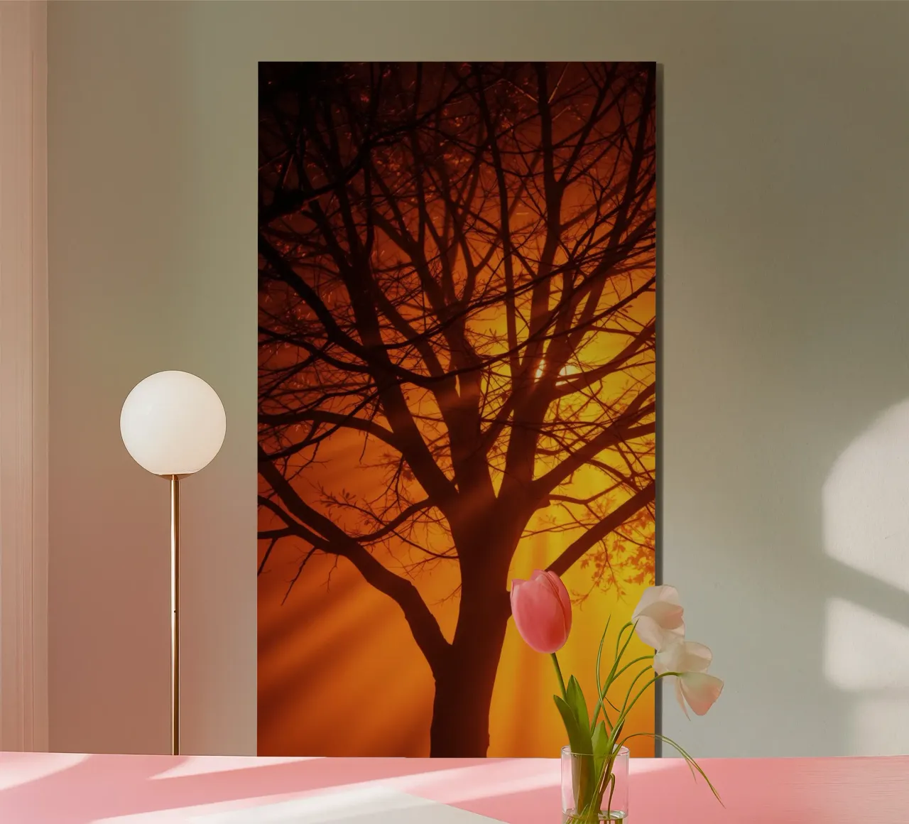 silhouette of a tree against a vibrant orange background wit forex plate by DesignDoodle