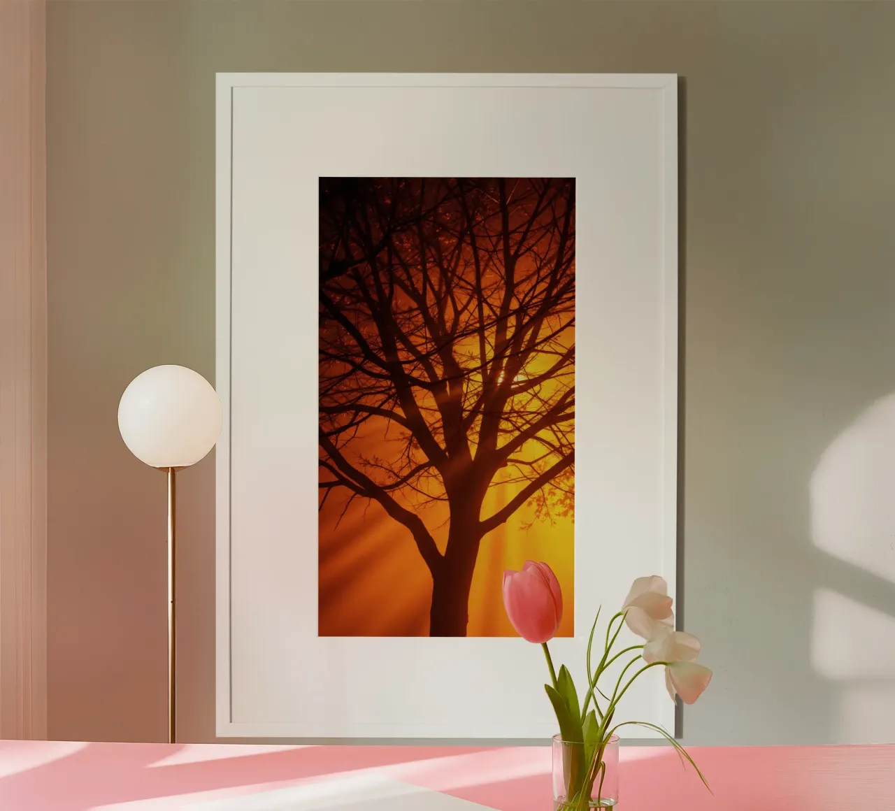 silhouette of a tree against a vibrant orange background wit hahnemühle by DesignDoodle