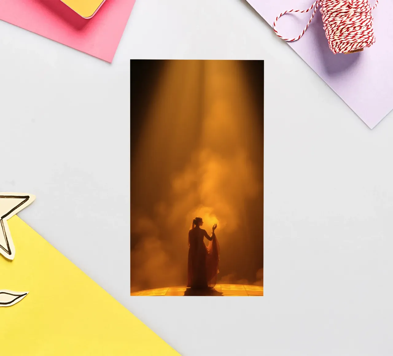 Elegant silhouette surrounded by warm light and mist sticker by DesignDoodle