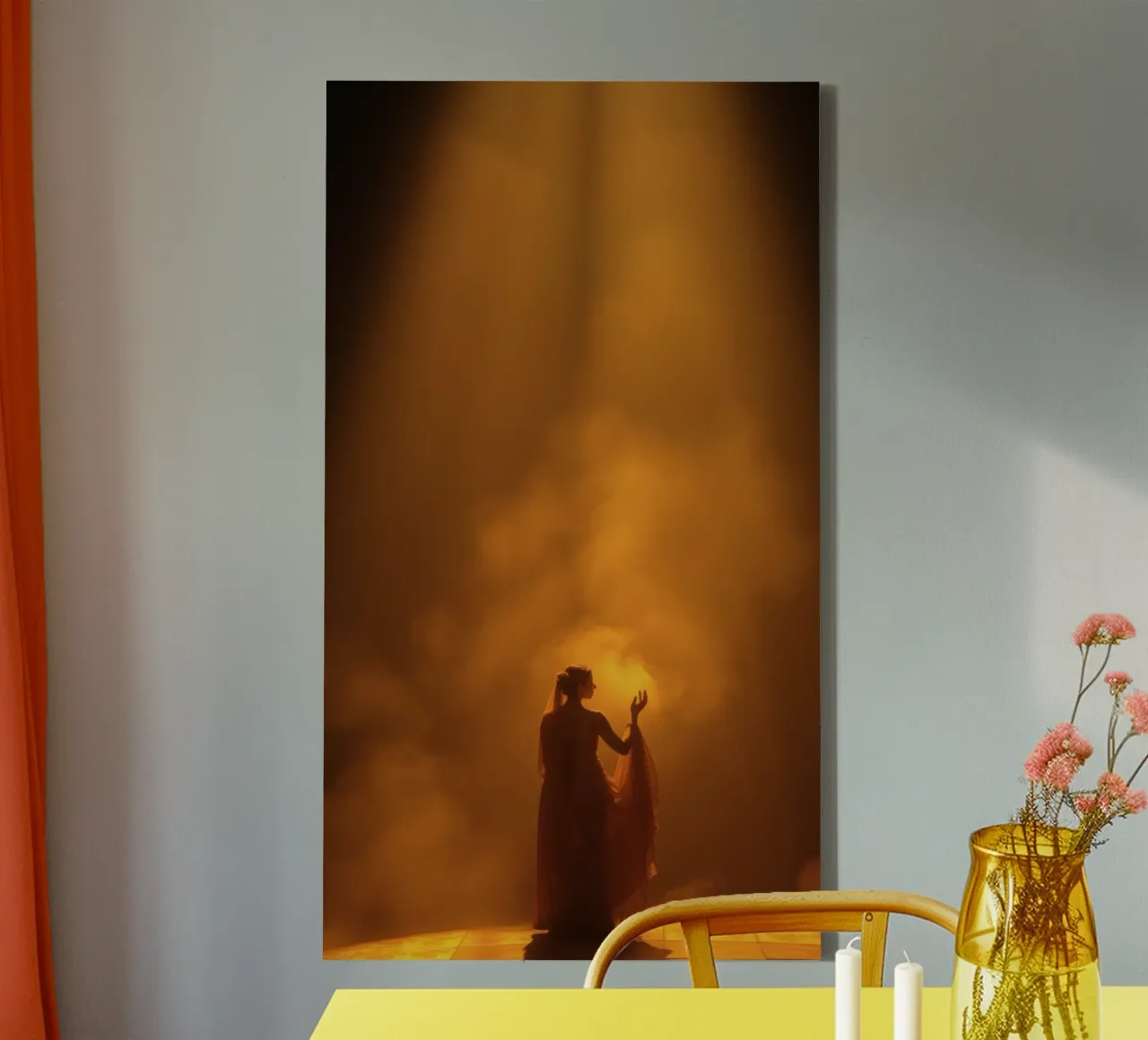 Elegante silhouette circondata da luce calda e foschia tela con Cornice a cassetta da DesignDoodle