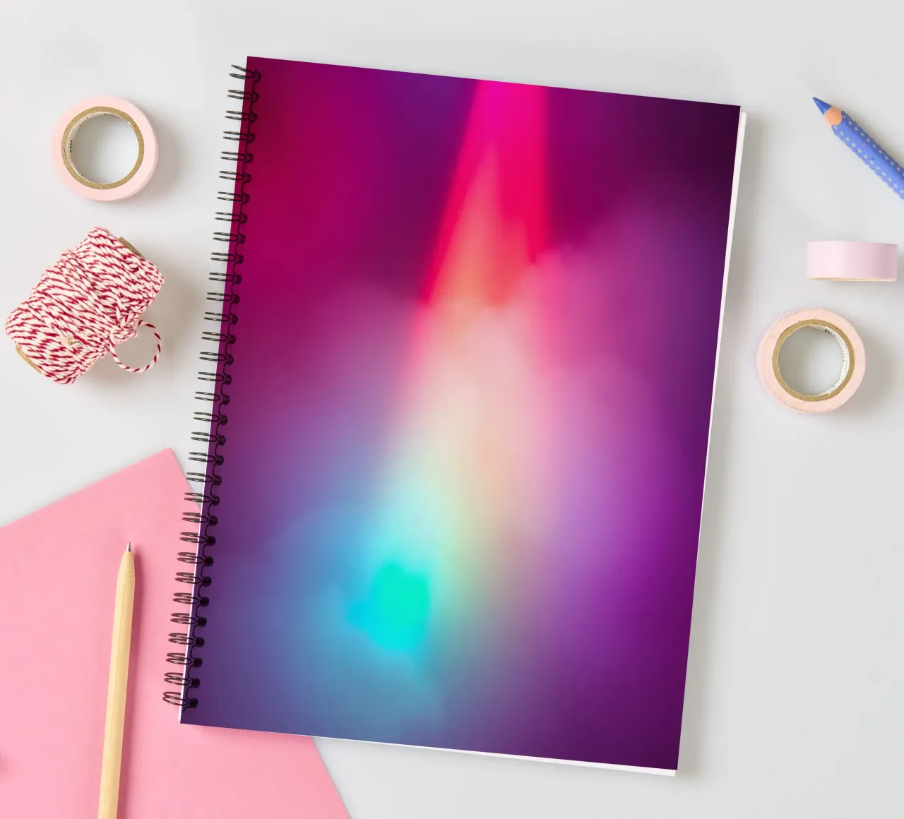 Vibrant abstract light display with colorful gradients spiral notebook by DesignDoodle
