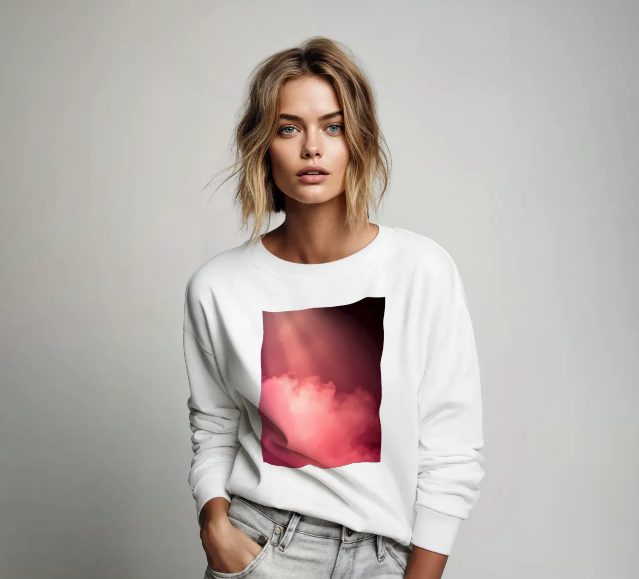 Sfondo astratto rosa tenue con fasci di luce colorati felpa da DesignDoodle