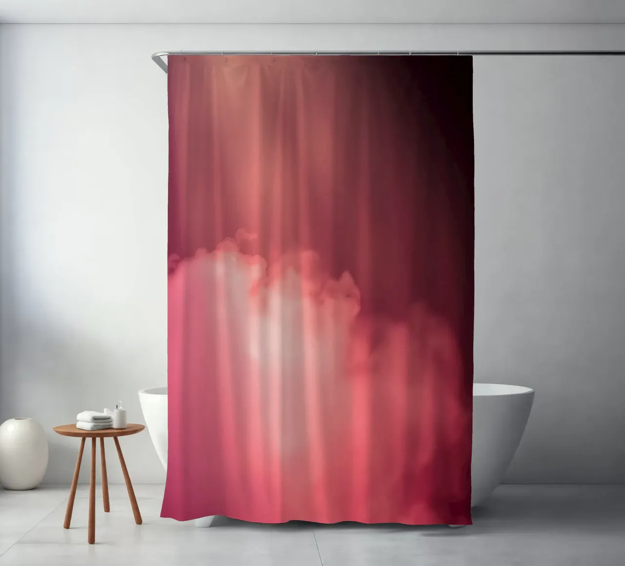 Sfondo astratto rosa tenue con fasci di luce colorati tenda da doccia da DesignDoodle
