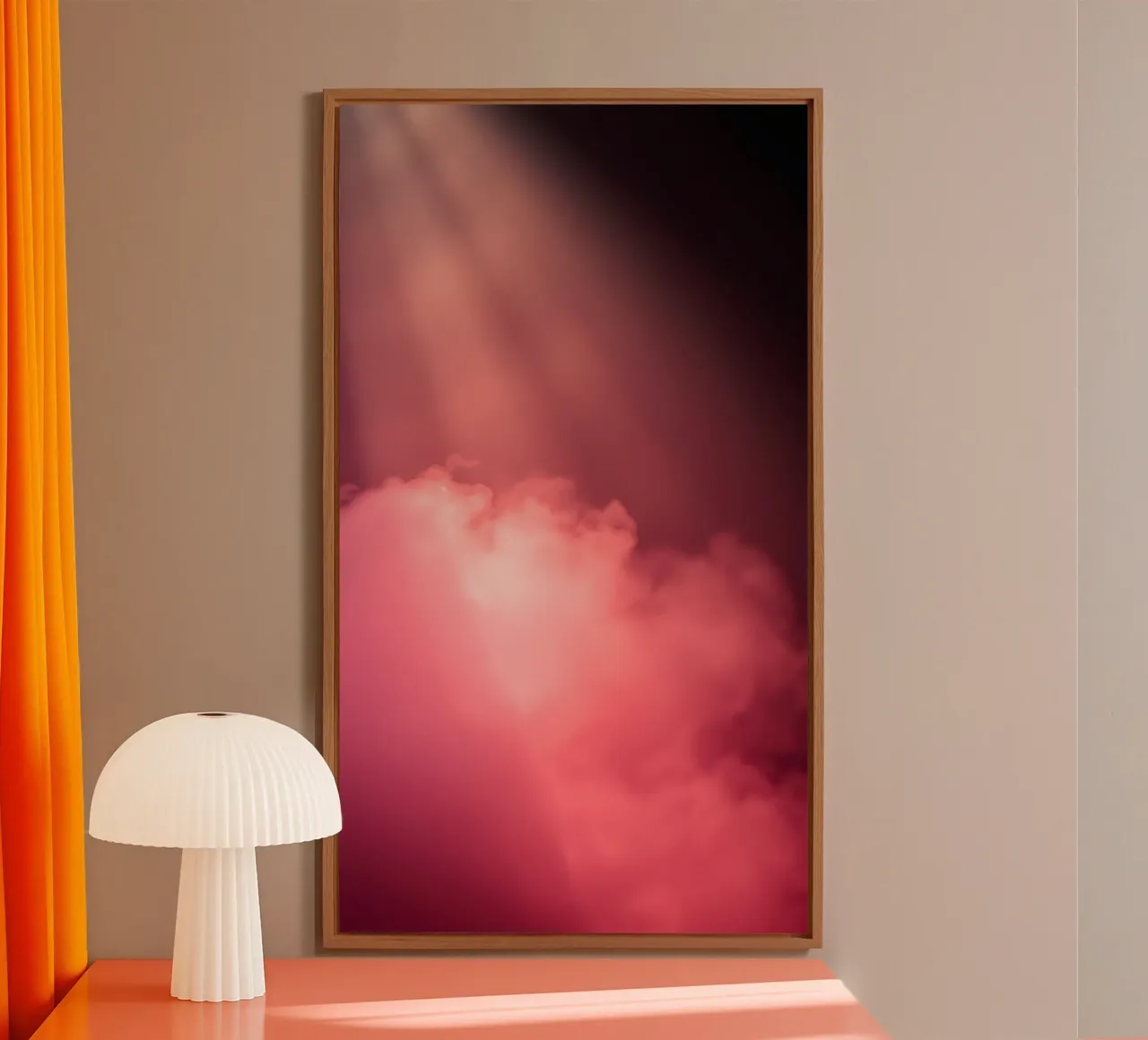 Sfondo astratto rosa tenue con fasci di luce colorati alluminio dibond da DesignDoodle