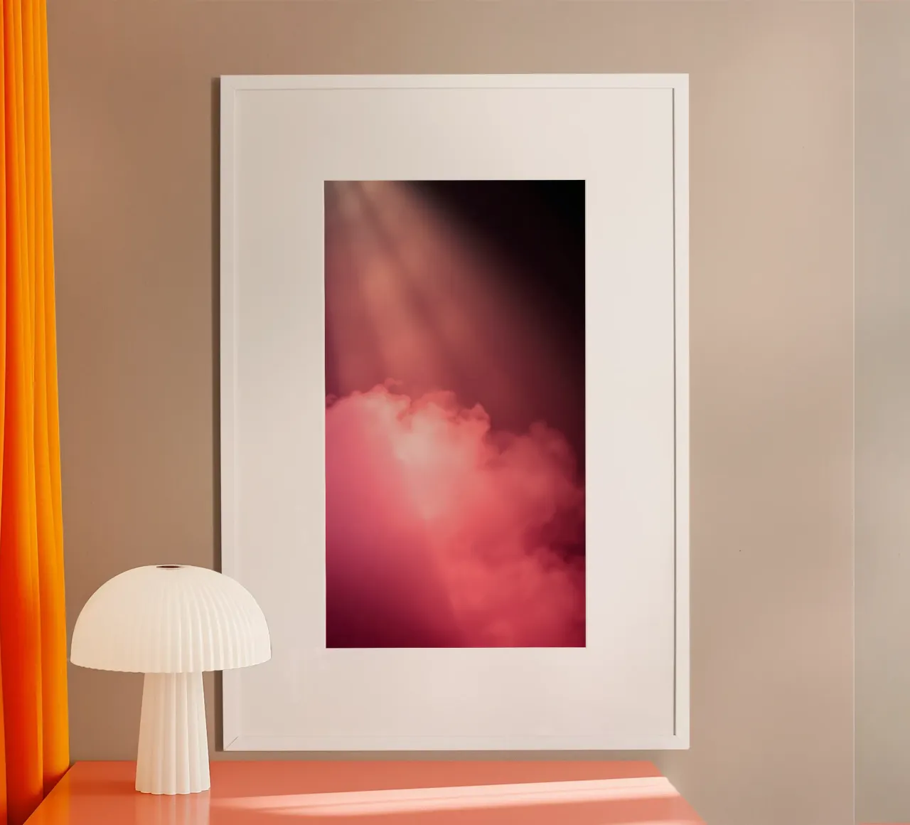 Sfondo astratto rosa tenue con fasci di luce colorati poster da DesignDoodle