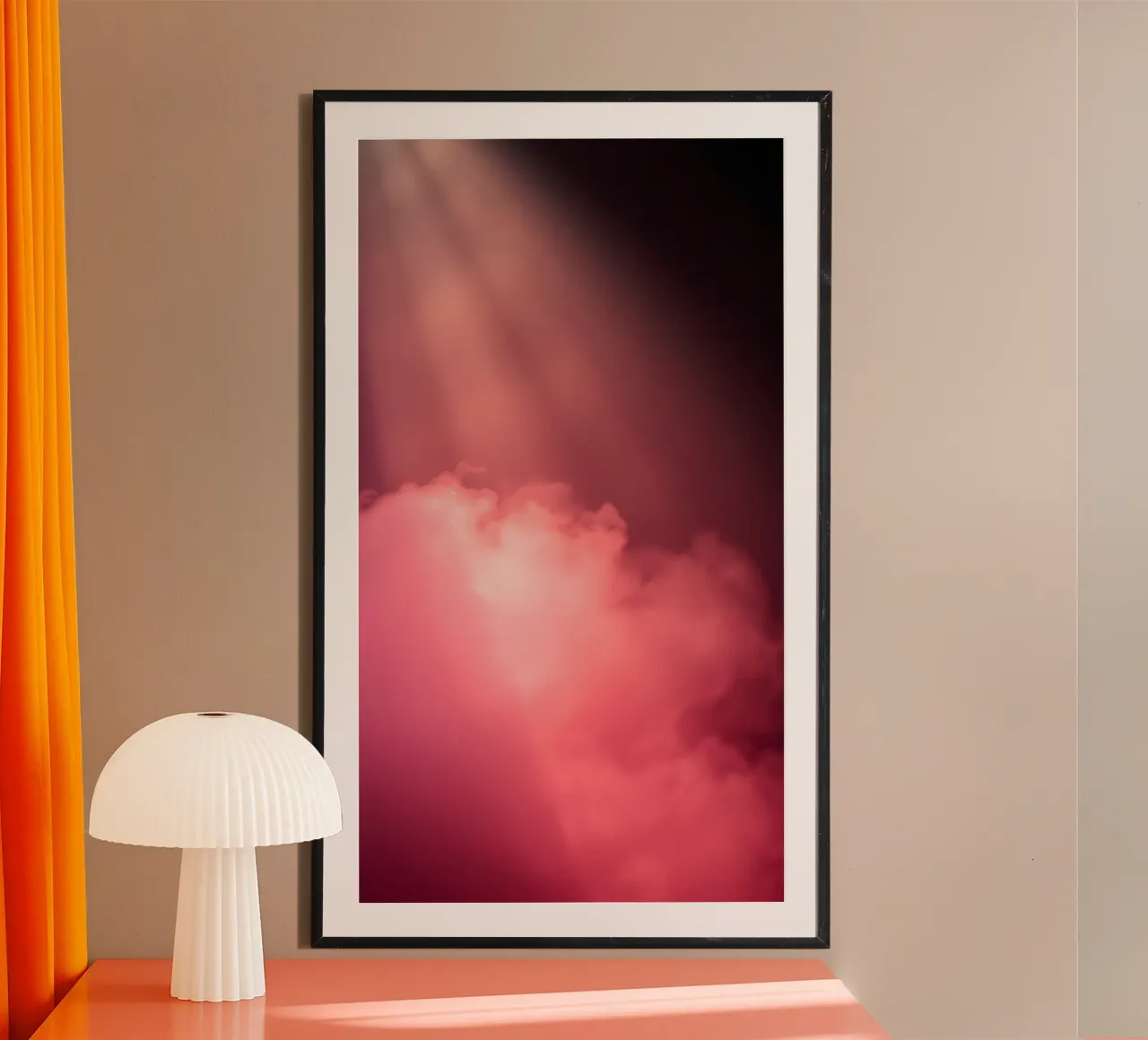 Sfondo astratto rosa tenue con fasci di luce colorati poster da DesignDoodle