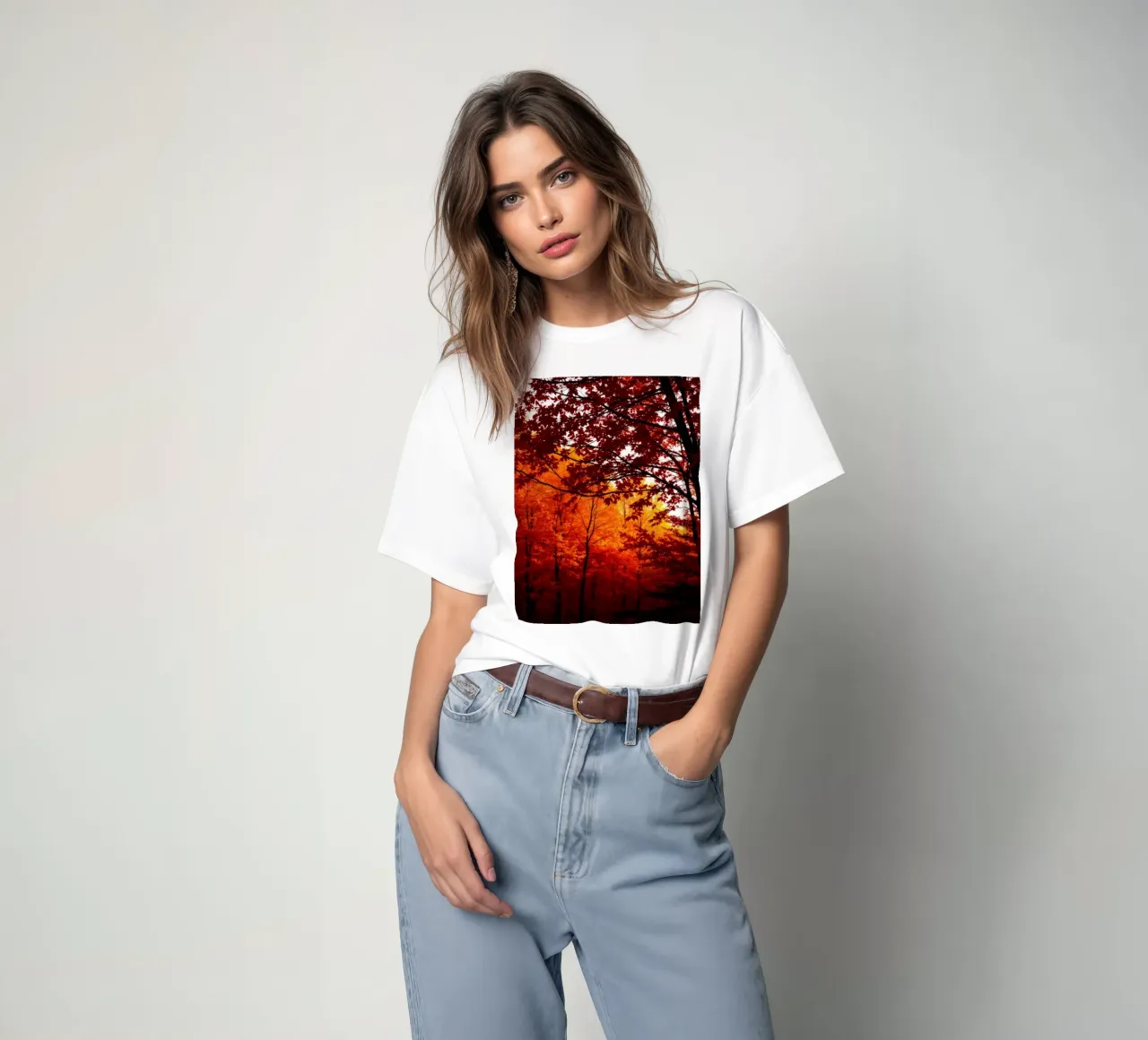 autumn foliage creating vibrant tapestry of reds and orange t-shirt by DesignDoodle