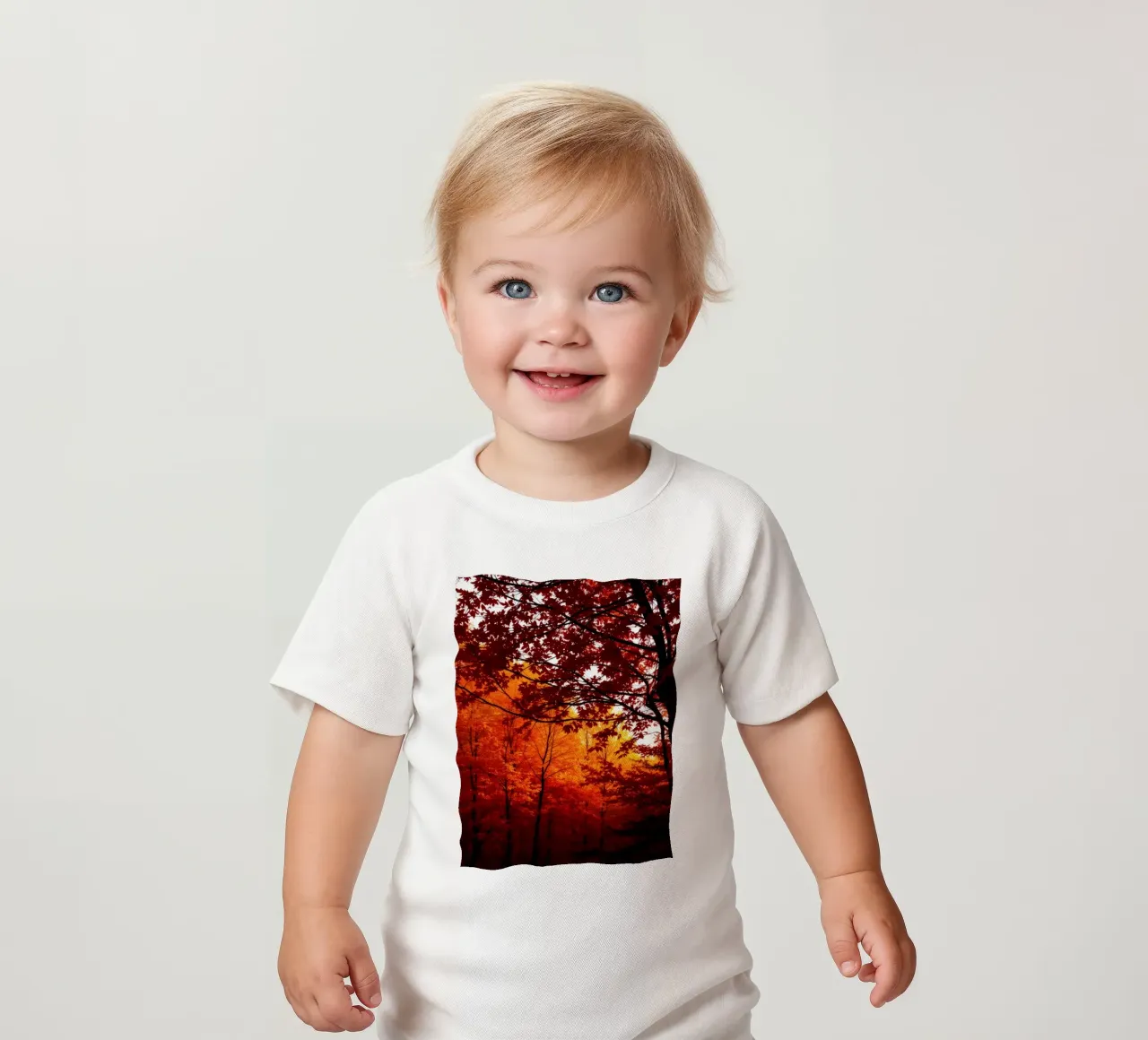 autumn foliage creating vibrant tapestry of reds and orange baby t-shirt by DesignDoodle