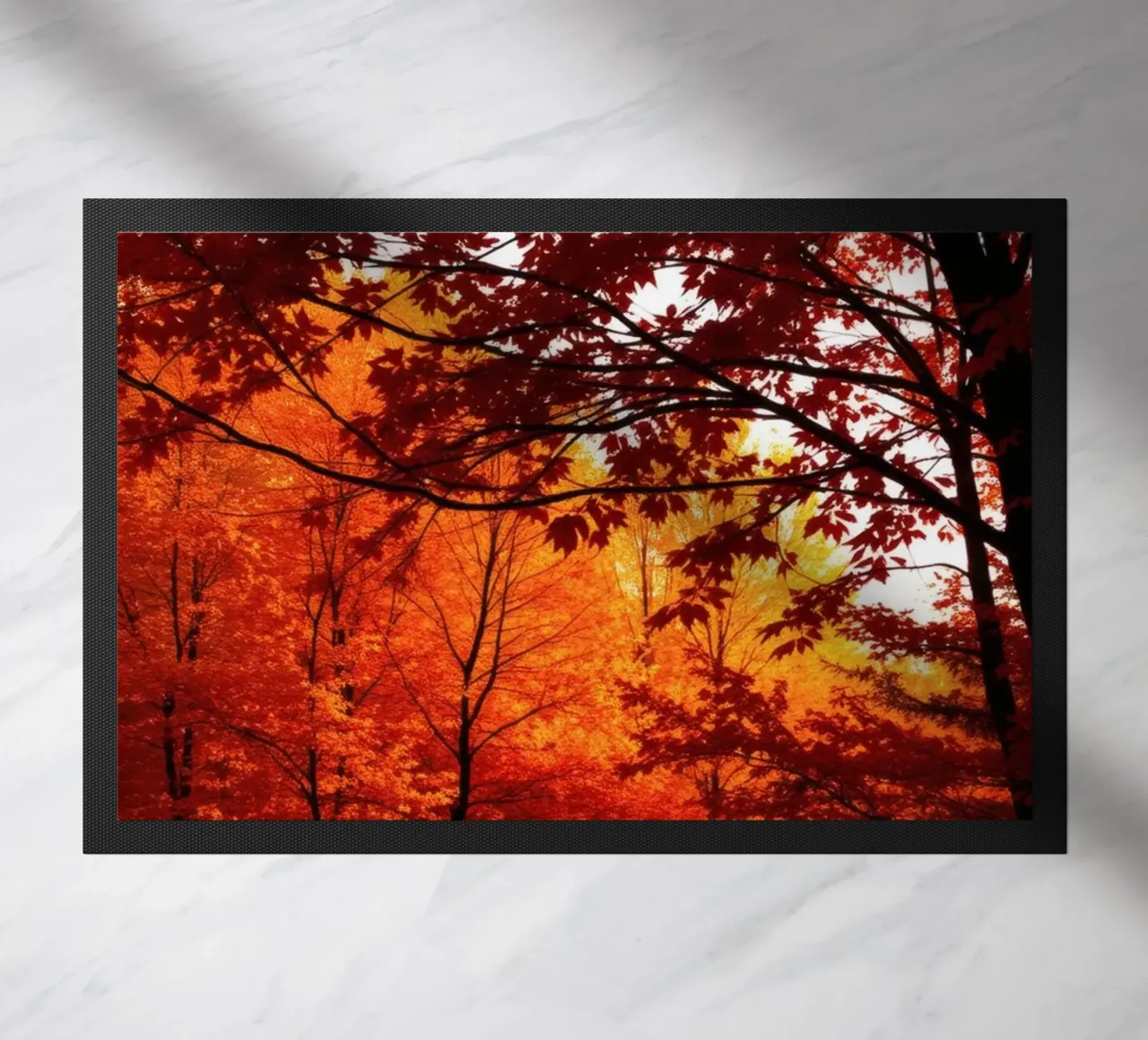 autumn foliage creating vibrant tapestry of reds and orange doormat by DesignDoodle