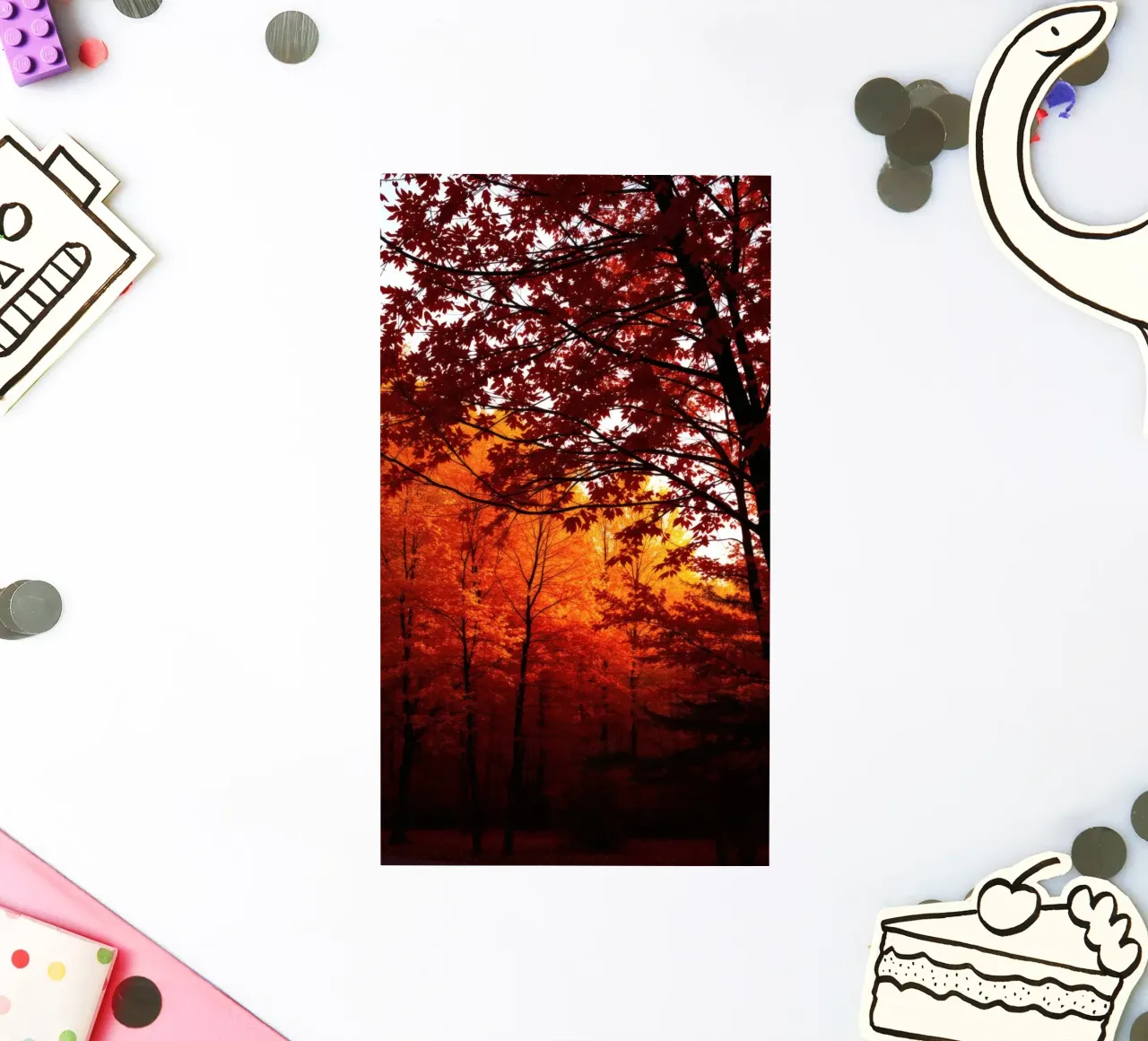 autumn foliage creating vibrant tapestry of reds and orange sticker by DesignDoodle