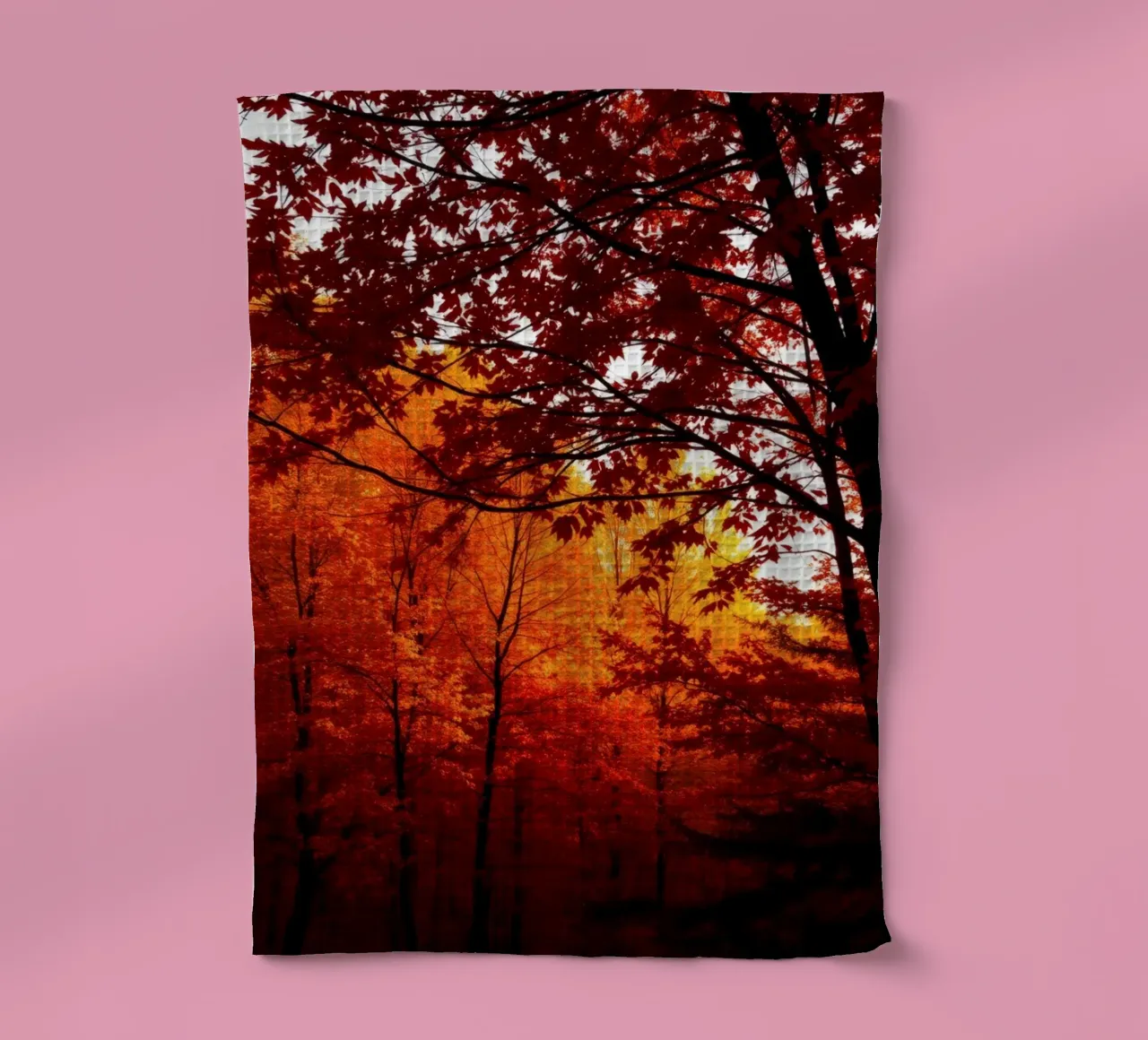 autumn foliage creating vibrant tapestry of reds and orange tea towel by DesignDoodle
