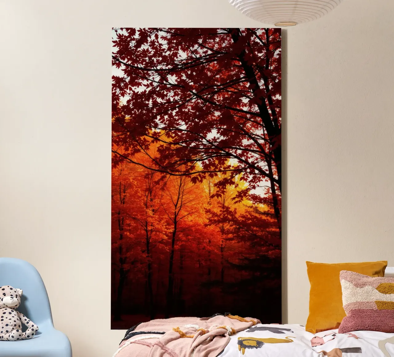 autumn foliage creating vibrant tapestry of reds and orange canvas by DesignDoodle