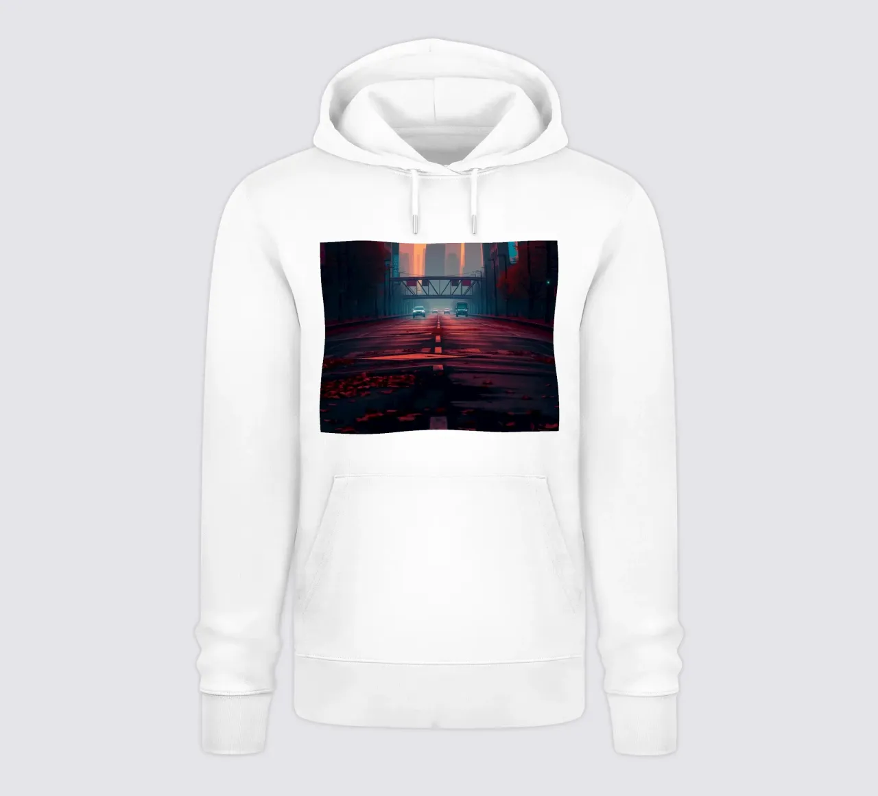 skyline al crepuscolo con i colori vibranti del tramonto che si riflettono sulla bu felpa con cappuccio da DesignDoodle