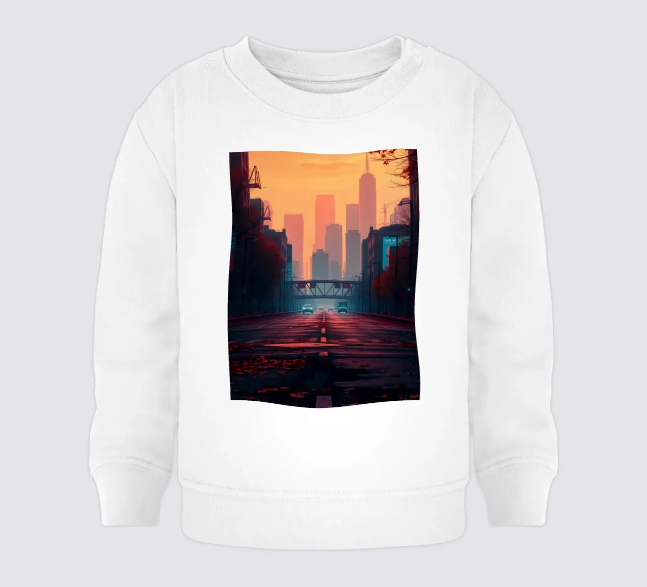 skyline al crepuscolo con i colori vibranti del tramonto che si riflettono sulla bu felpa neonato da DesignDoodle