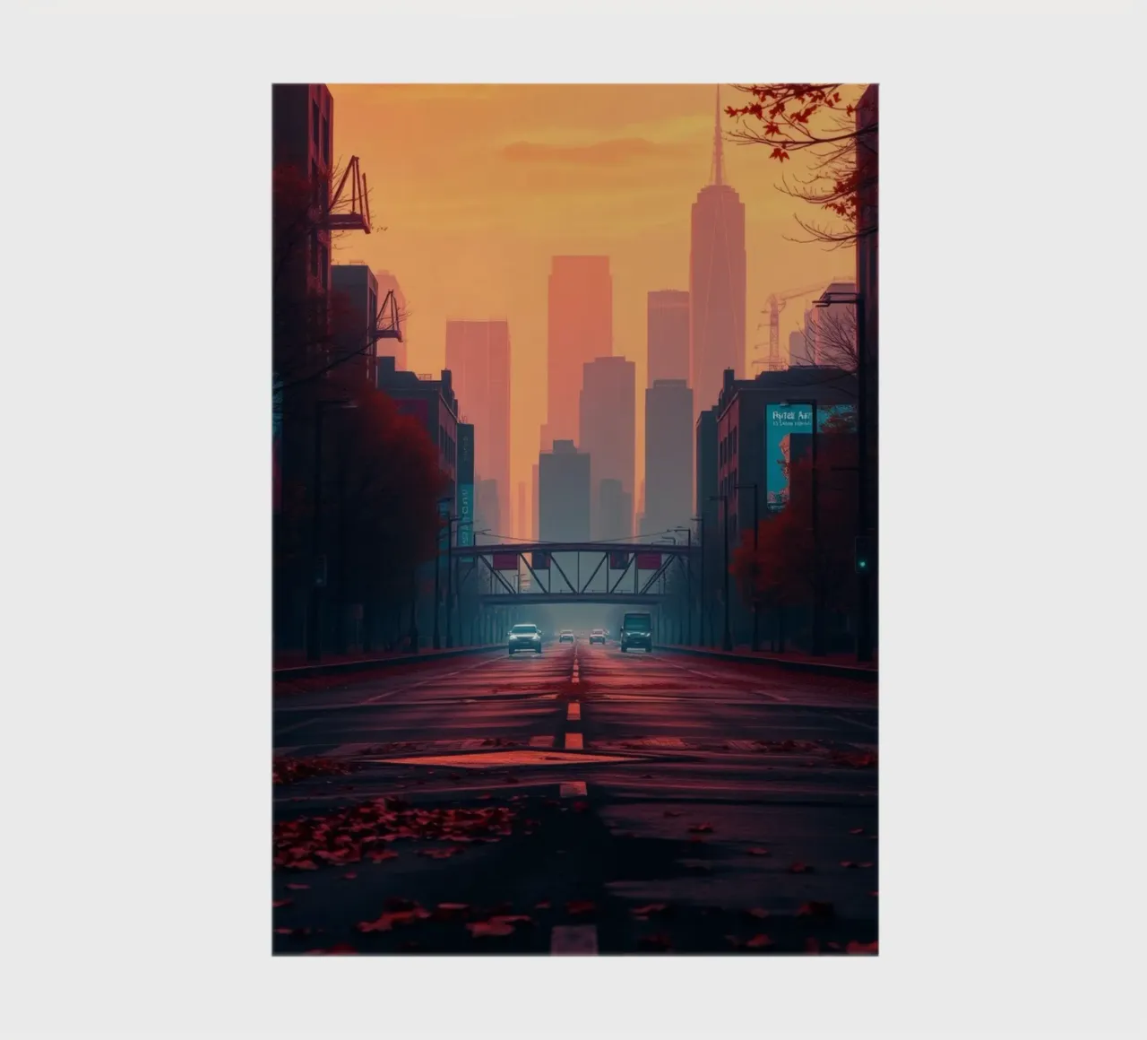 skyline at dusk with vibrant sunset colors reflecting on bu notebook by DesignDoodle
