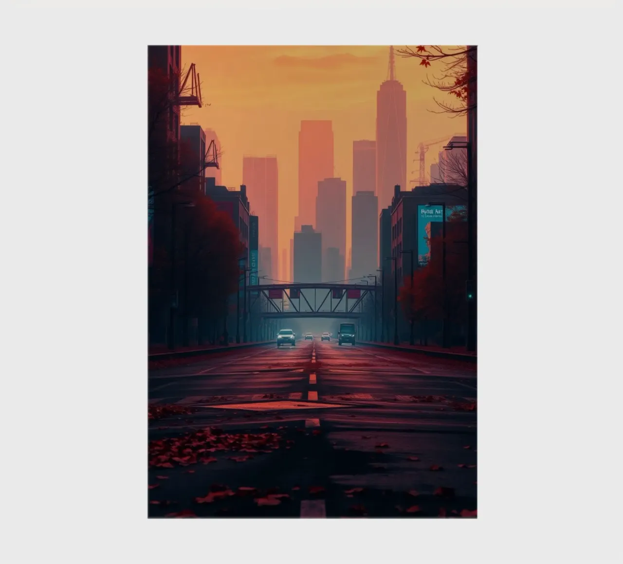 skyline at dusk with vibrant sunset colors reflecting on bu notebook by DesignDoodle
