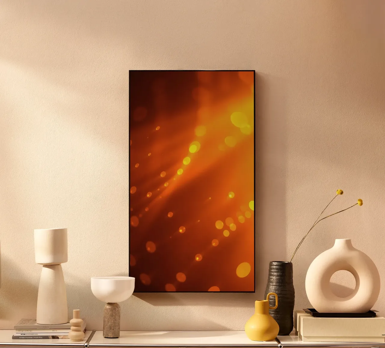 raggi di luce arancione incandescente ed effetti bokeh plexiglass da DesignDoodle