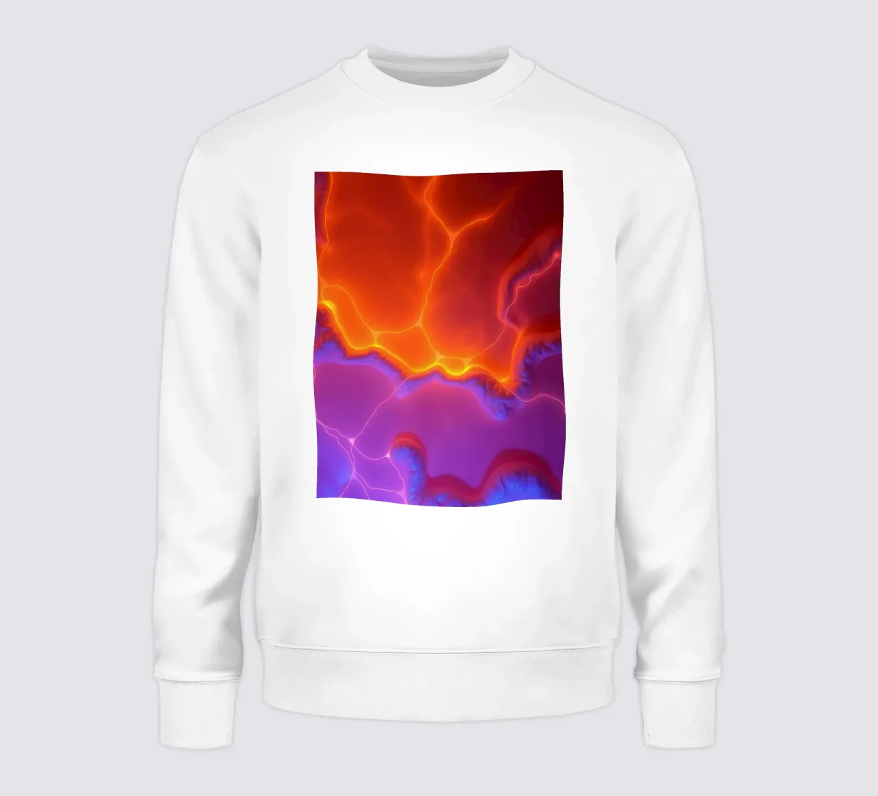 Vibrant abstract design with orange and purple hues creating sweatshirt by DesignDoodle
