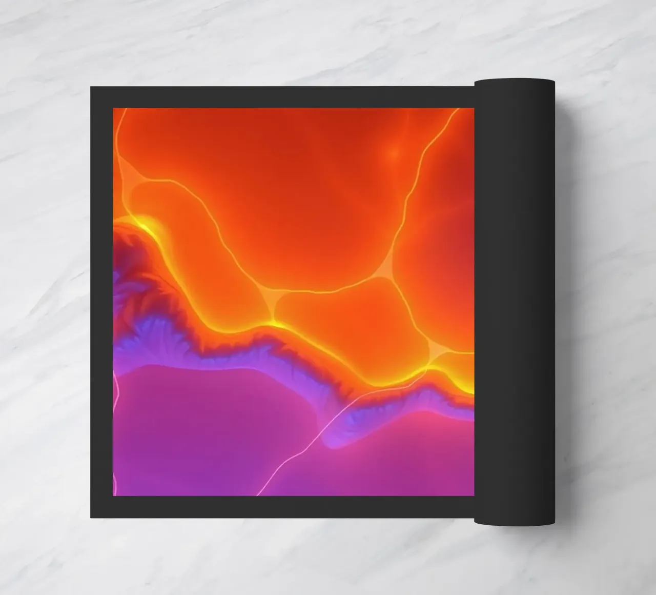 Vibrant abstract design with orange and purple hues creating doormat by DesignDoodle
