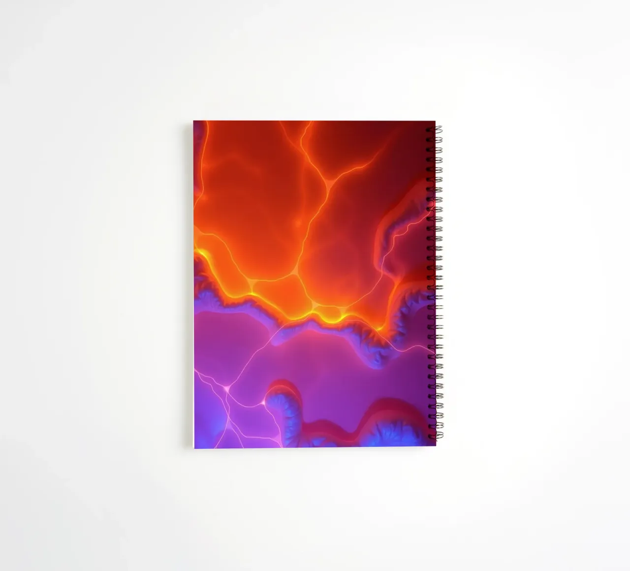 Vibrant abstract design with orange and purple hues creating spiral notebook by DesignDoodle