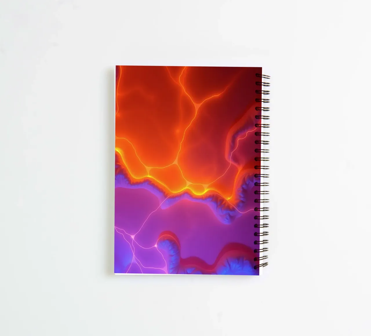 Vibrant abstract design with orange and purple hues creating spiral notebook by DesignDoodle