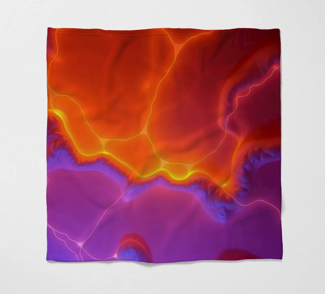 Vibrant abstract design with orange and purple hues creating fleece blanket by DesignDoodle