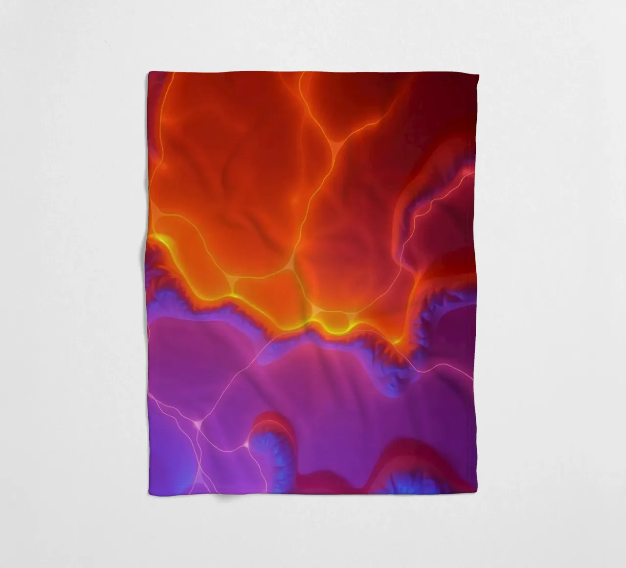 Vibrant abstract design with orange and purple hues creating fleece blanket by DesignDoodle