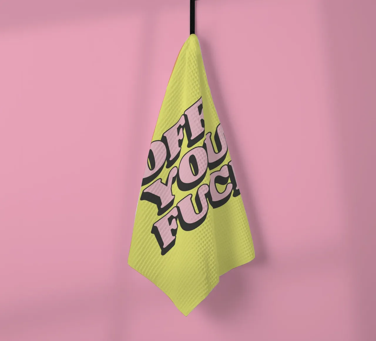 Off You Fuck Retro Sassy Pink & Black Typography Art Print tea towel by THE MOTIVATED TYPE