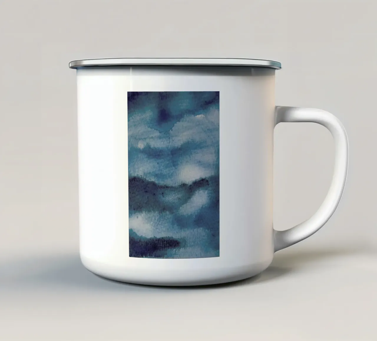 Aquarelle Meets Pencil Blue Clouds enamel mug by Studio Nahili