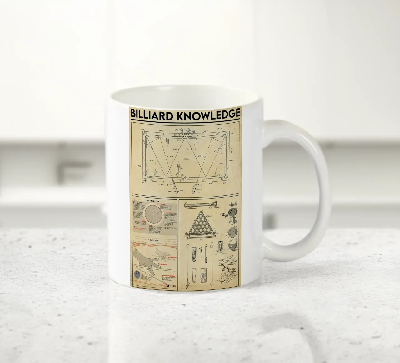 Poster sulla conoscenza del biliardo tazza in ceramica da Maritiknowled