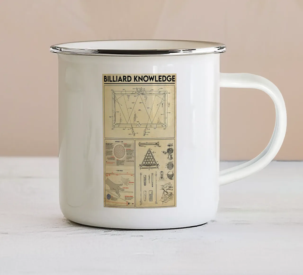 Poster sulla conoscenza del biliardo tazza in smalto da Maritiknowled
