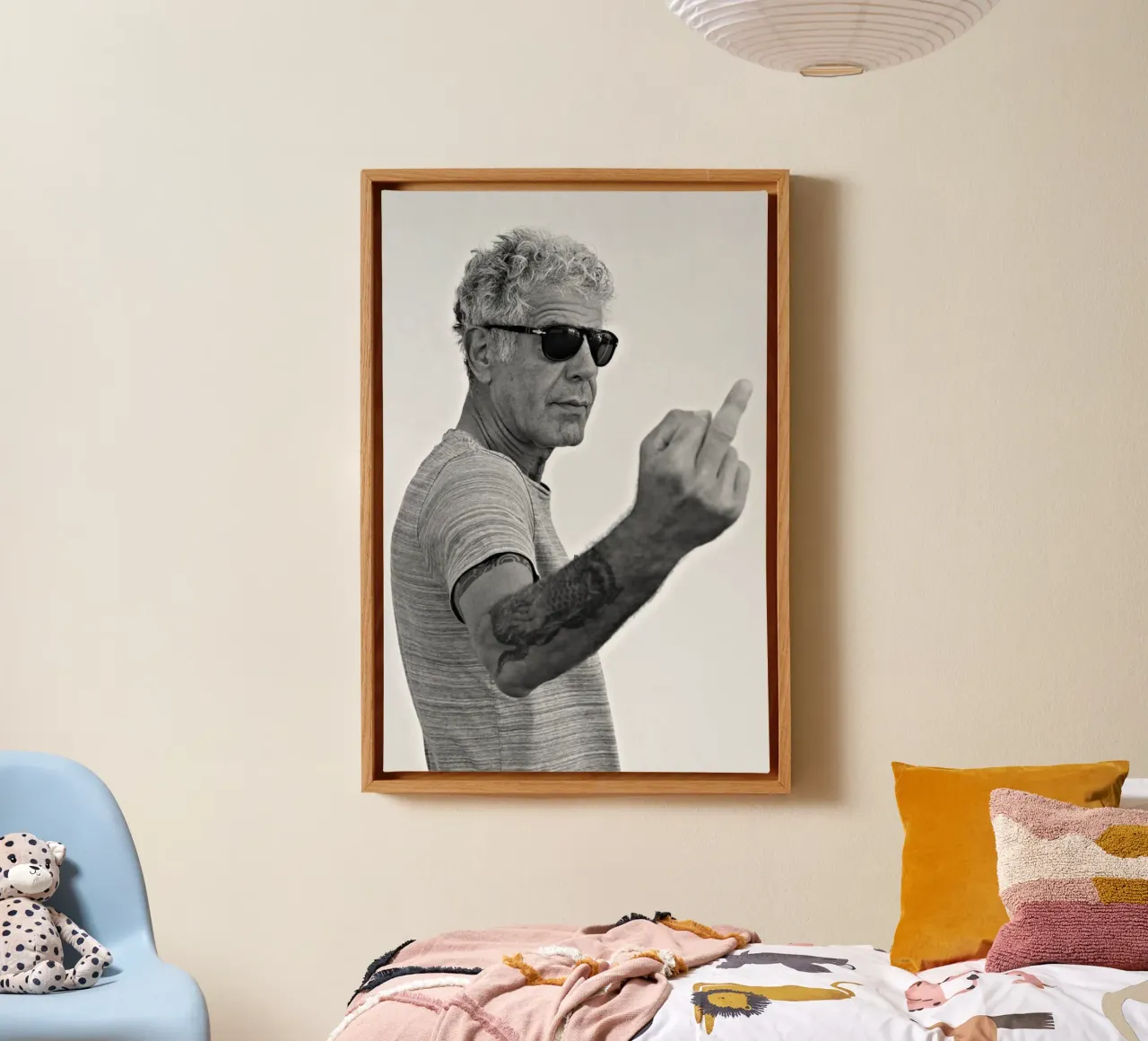 Middle Finger Bourdain canvas with Floater frame by Beth Pop Culture