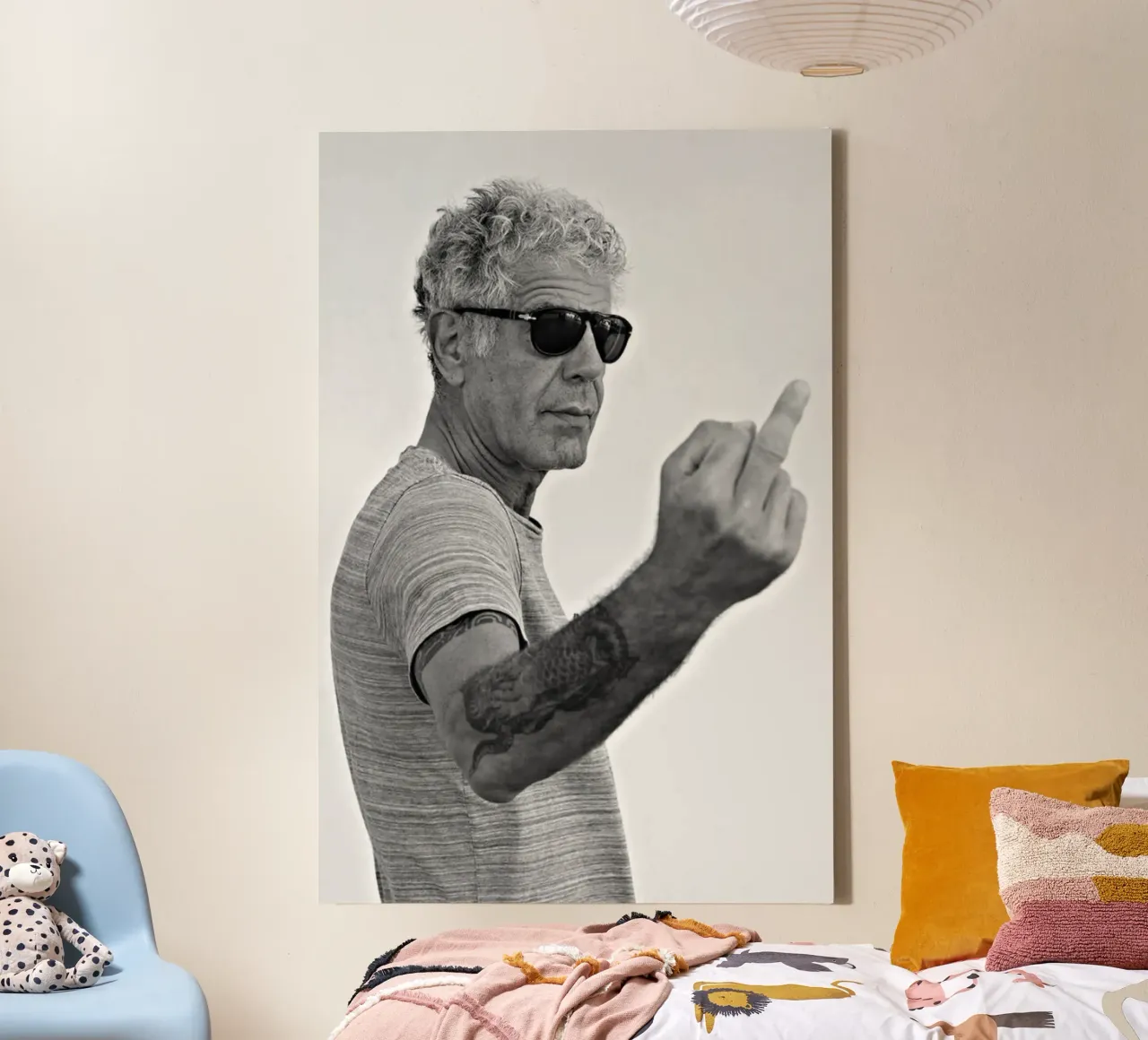 Middle Finger Bourdain canvas with Floater frame by Beth Pop Culture