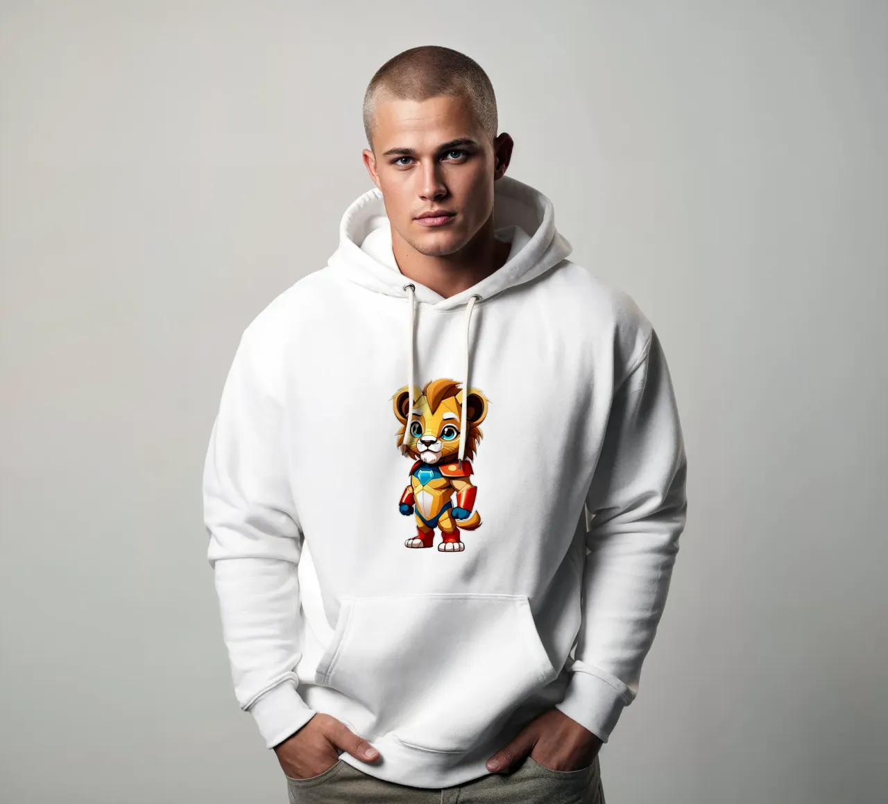 Leone, cucciolo di leone come supereroe_1 felpa con cappuccio da Tierisch bunt by LK