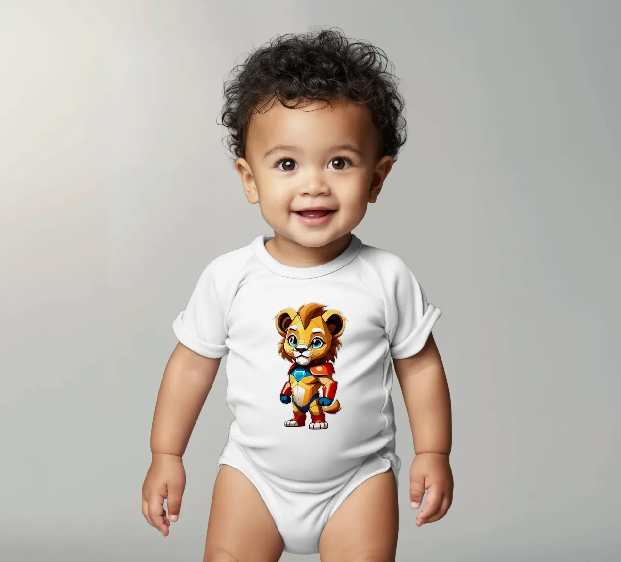 Leone, cucciolo di leone come supereroe_1 body neonato maniche corte da Tierisch bunt by LK