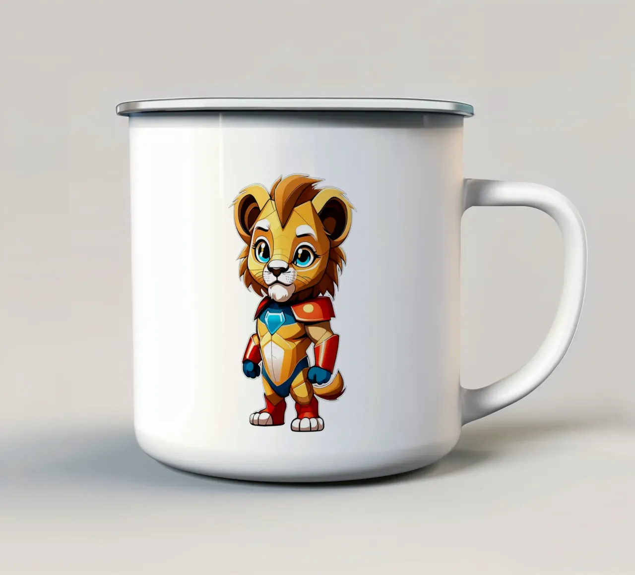 Leone, cucciolo di leone come supereroe_1 tazza in smalto da Tierisch bunt by LK